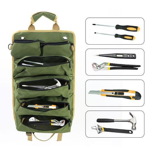 Portable Folding Many Independent Zipper Bags Strong Durable Electronic Tools Bag with Handle and Hanging Holes