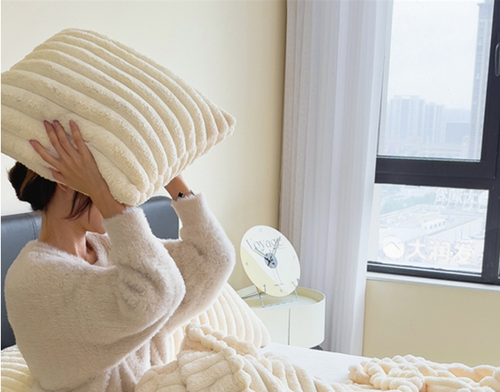 Striped fleece pillowcase multi-functional nap sofa cushion car pillowcase Fale fleece air conditioner pillowcase