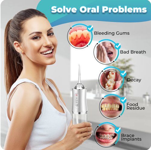 Water-Flosser-Teeth-Cleaner, Rechargeable - Waterproof, Portable Cordless Dental Oral Irrigator, Water flossers for Teeth, 3 Modes 4 Nozzles, for Home and Travel Elegant, Water Flosser for Braces