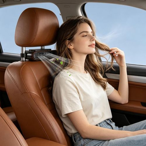 New Car Rear-Seat Cooling Fan with Built-in Fragrance — A Mini, Portable USB Fan for the Backseat (Also Suitable for Office Environments). Features 3 Adjustable Wind Speeds and is Compatible with All Vehicle Types (Sedans, SUVs, Vans, RVs, Trucks, etc.).