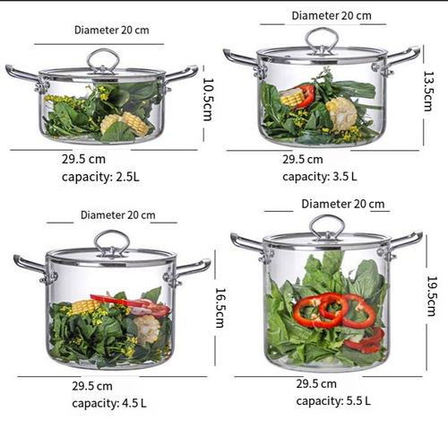 Glass Pot Saucepan with Lid Cover -  Heat-Resistant Simmer Pot for for Stove top Pasta, Soup, Stock Pot - Perfect for Electric & Gas Stoves Borosilicate