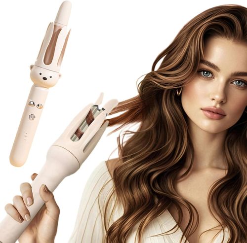 Automatic Hair Curling Iron, Fully Automatic Curling Stick Lazy Curling Tool, Anti-Scald Curling Wand for Travel, Rotating Curling Wand for Women (Beige)