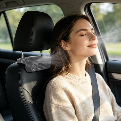New Car Rear-Seat Cooling Fan with Built-in Fragrance — A Mini, Portable USB Fan for the Backseat (Also Suitable for Office Environments). Features 3 Adjustable Wind Speeds and is Compatible with All Vehicle Types (Sedans, SUVs, Vans, RVs, Trucks, etc.).