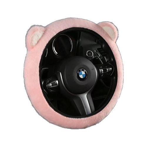 Artificial cute plush ear steering wheel cover - Comfortable and anti-slip high-quality wool-like material, suitable for various steering wheels ranging from 13 inches to 15.35 inches.