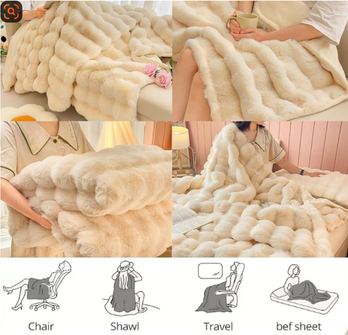 Dropshipful Faux Rabbit Fur Throw Blanket 40 * 60 Inches, Heavy Furry Luxury White Striped Blanket for Couch,Bedroom,Sofa, Warm Thick Fuzzy Tie-Dye Deck Blanket