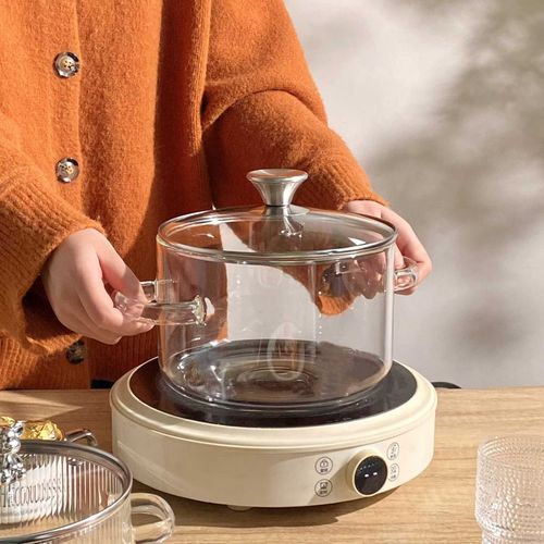 1pc Heat Resistant Clear Glass Stew Pot with Lid - Durable, easy to clean, versatile, can be used for stews, pasta, noodles, gas and electric hob compatible, dishwasher safe, ideal for cooking shrimp and lime pasta, dishwasher safe cookware, Pasta Saucepan, Modern Kitchenware, Sleek Cookware, Sturdy Construction, Durable Glassware, Versatile Saucepan, Busy Professionals, Home Chefs