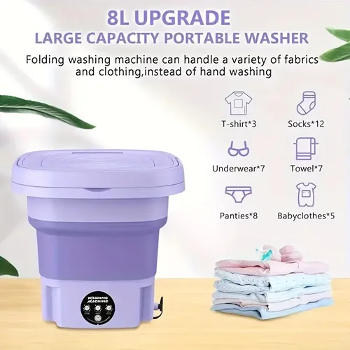 MOCOFO 8L Folding Washing Machine - Mini Portable Washer for Camping, RV, Travel - Ideal for Underwear, Bra, Socks - Large Capacity, Home Use（purple）