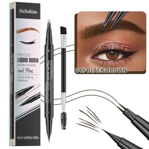 Microblading Eyebrow Pen Waterproof, Eyebrow Pencil, Brow Pencil 2-in-1 Dual-EndedMicroblading Eyebrow Pen with MicroFork-Tip and Precise Brush for Natural Makeup All Day