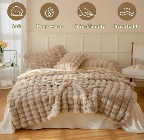 Dropshipful Faux Rabbit Fur Throw Blanket 40 * 60 Inches, Heavy Furry Luxury White Striped Blanket for Couch,Bedroom,Sofa, Warm Thick Fuzzy Tie-Dye Deck Blanket