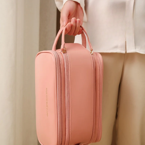 Three-layer Double Zipper U-shaped Cosmetic Bag