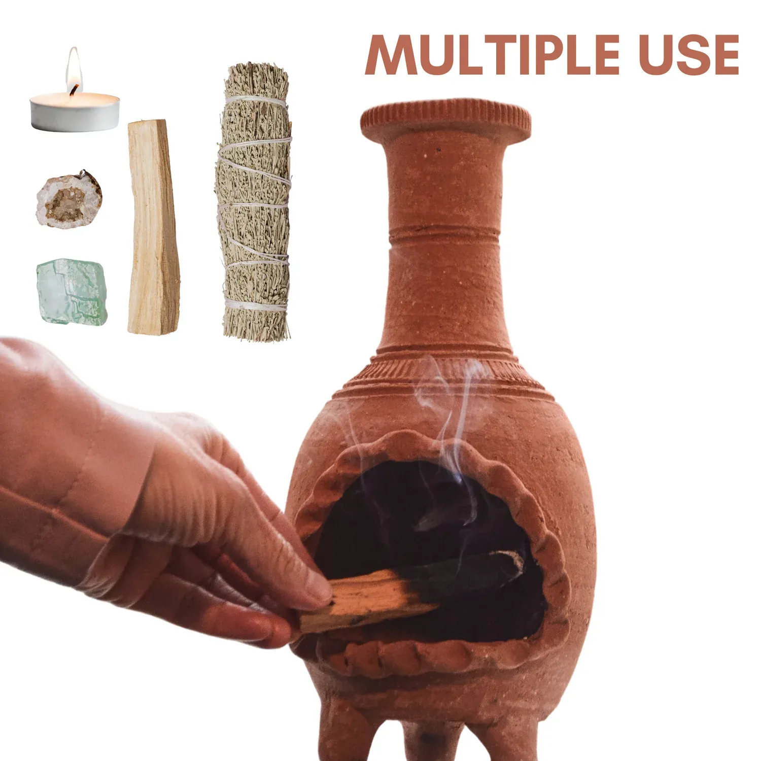 Palo Santo Mini Chiminea - Elegante soporte de incienso de cerámica para limpieza y relajación - Soporte de textura de salvia hecho a mano, ideal para meditación y altares - Diseño duradero para quemar palos