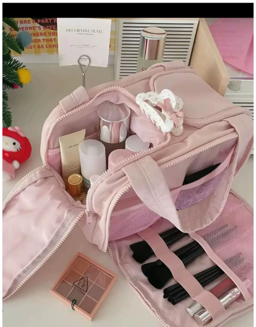 aji Travel Toiletry Bag for Women, Lightweight Large Wide-open Makeup Bag with Luggage Trolley Strap, Water-resistant Multiple Pockets for Accessories,Essentials, Toiletries