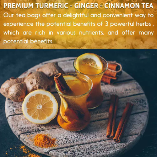 60.120 Tea Bags - Anti-Inflammaheb Loose Leaf Tea, 100% Natural from Ginger, Turmeric, Peppermint, Black Pepper, Cinnamon. Made with Natural Material Tea Bags. No Sugar, No Caffeine, No Gluten, Vegan. (60.120 Tea Bags)