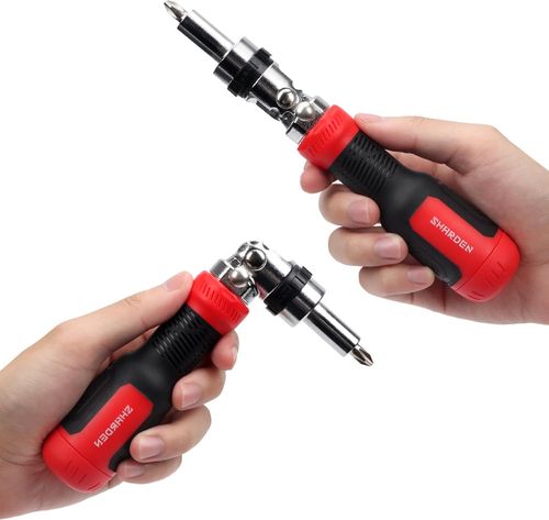 SHAR Ratcheting Screwdriver 13-in-1 Multibit Screwdriver All in One Screwdriver Set with Phillips, Flat Head, Torx Security, Hex, Robertson, 180 Degree Pivoting Adjustable Angled Screw Driver Set