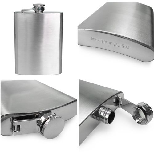 kilofly Stainless Steel 8 oz Flask + Funnel + 2 Shot Glasses Set, with Gift Box