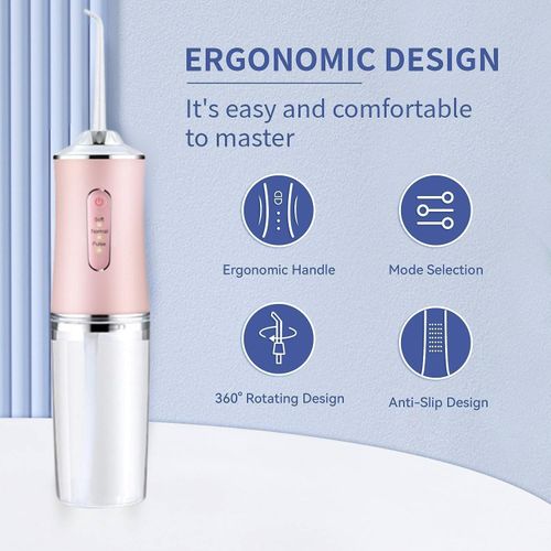 Water-Flosser-Teeth-Cleaner, Rechargeable - Waterproof, Portable Cordless Dental Oral Irrigator, Water flossers for Teeth, 3 Modes 4 Nozzles, for Home and Travel Elegant, Water Flosser for Braces