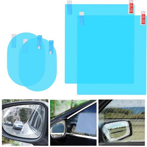 1 set of car rearview mirrors and side window rainproof films - 4 pieces of anti-fog rearview mirrors with rainproof and waterproof nano coating