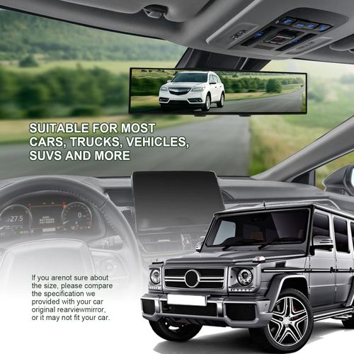 Car Rearview Mirrors, 12 inch HD Panoramic Wide Angle, Interior Clip on Panoramic Rear View Mirror for Car, Anti Glare, Automotive Accessories, Universal Use for Cars, SUVs, Trucks, Vehicles (White)