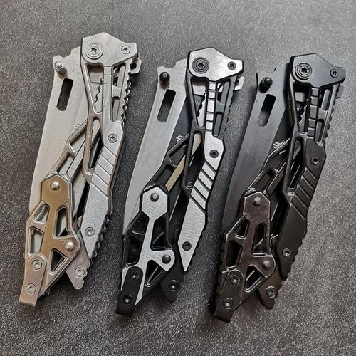 DOOM BLADE Gifts for Men Pocket Knife, Folding Knives with Pocket Clip 3.35 inches Blade Length Stainless Steel Blade with Mechanical Steel Handle ,Mechanical Folding Design for Outdoor,Camping (Black and Silver)