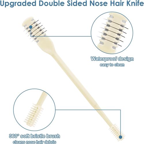 2-in-1 Nasal Cutter, Upgrade Double Sided Nose Knife, 360 Nostril Hair Remover Tool, Trimmer for Men, Women, Soft Cleaning Brush (Cream)