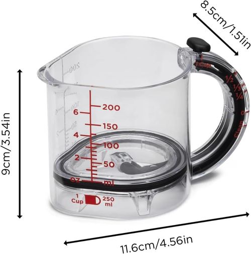 4-in-1 Adjustable Measuring Cup with Space-Saving Base, for Peanut Butter Easy to Clean Kitchen Cooking and Baking Cups with Push Design (1Pcs)