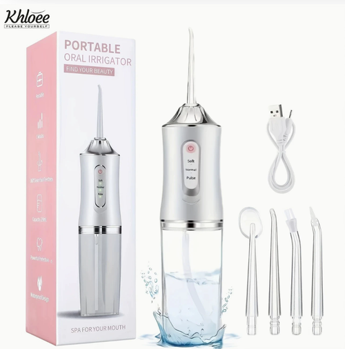 Water-Flosser-Teeth-Cleaner, Rechargeable - Waterproof, Portable Cordless Dental Oral Irrigator, Water flossers for Teeth, 3 Modes 4 Nozzles, for Home and Travel Elegant, Water Flosser for Braces