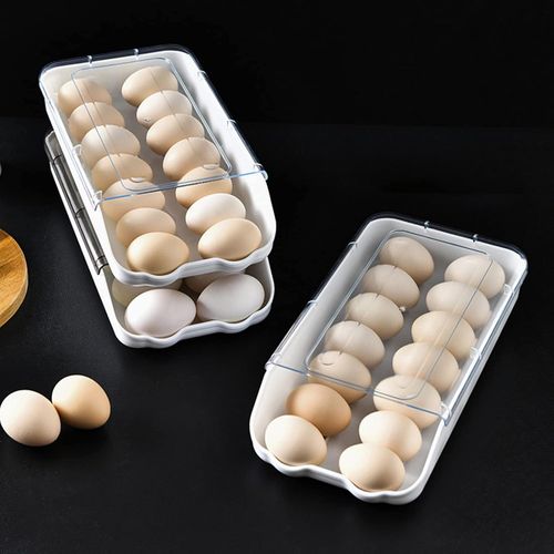 farfi Egg Storage Box, Rolling Egg Box Transparent Cover Stackable Space Saving Car Sliding Egg Storage Holder for Home Egg Storage Large Capacity for