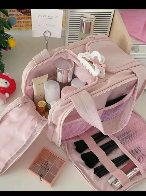 aji Travel Toiletry Bag for Women, Lightweight Large Wide-open Makeup Bag with Luggage Trolley Strap, Water-resistant Multiple Pockets for Accessories,Essentials, Toiletries