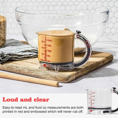 4-in-1 Adjustable Measuring Cup with Space-Saving Base, for Peanut Butter Easy to Clean Kitchen Cooking and Baking Cups with Push Design (1Pcs)