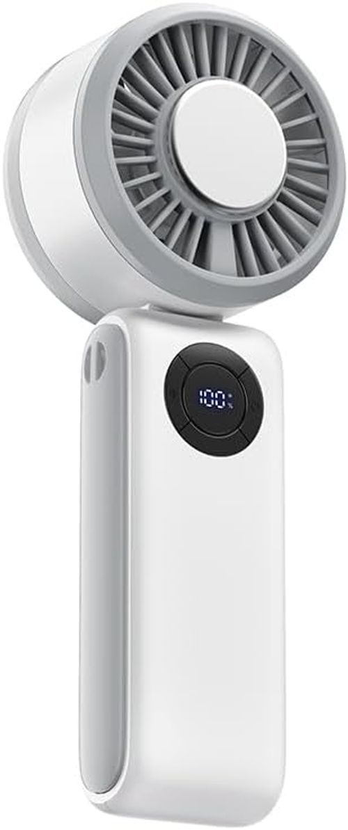 Portable Handheld Fan, 3 IN 1 Rechargeable Personal Fan with 5 Speed Wind, 4000mAh Battery, Digital Display, 90° Foldable Rapid Cooling Small Fan Desk Fan for Travel, Camping, Outdoor Sports