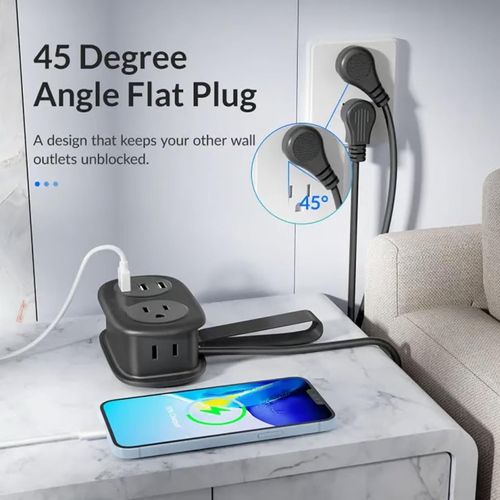 Velocitybe 7 in 1 Power Strip, 7 in 1 Power Strip, Frontaley 4 Outlets 3 USB Ports, with Non Surge Protector, for Home, Office, Travel, College Dorm,Portable mini Powerstrip (Purple)