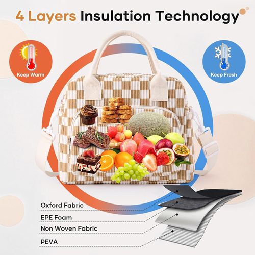 Cute Lunch Bag for Women, Corduroy Insulated Lunch Box for Work Lunch Tote Bag Women, Reusable Insulated Cooler Lunch Box for Travel