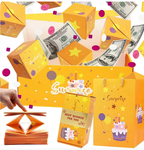 Dxiocli Pop Up Surprise Gift Box with 3D Birthday Card - Explosion Cash Gift Box for Women, Men, Girls, Boys
