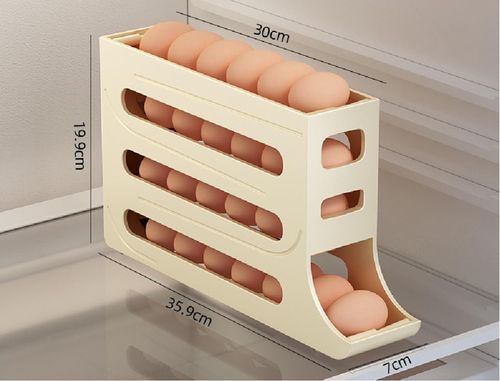 4 Tiers Egg Holder for Fridge Automatic Rolling Fridge Egg Container Large Capacity Egg Rack for Refrigerator Stackable Egg Dispenser Holder  New Auto Rolling Egg Tray (Yellow)