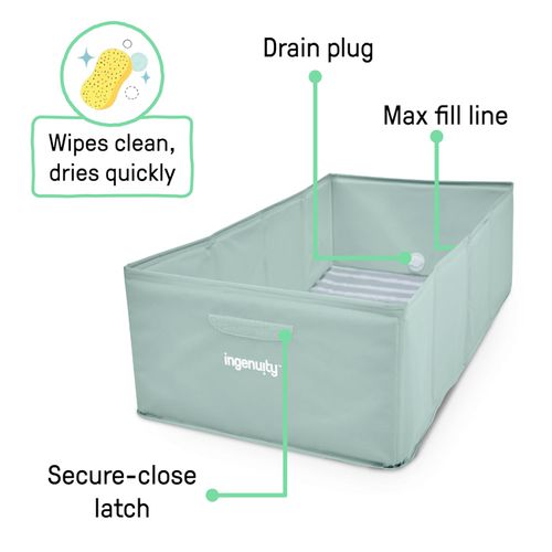 Ingenuity Tuckaway Toddler Folding Tub, Converts Shower to Tub, Folds to Store, Easy to Clean, No Assembly Required, Portable Baby Bathtub for Travel, 12M-5Y