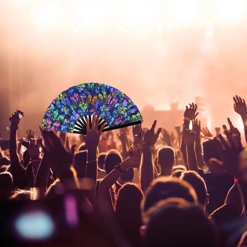 HeyToo Women-Men Large UV Glow Rave Handheld Fan for Drag Queen Cosplay EDM Club Party Music Festival Dance Decoration Butterfly