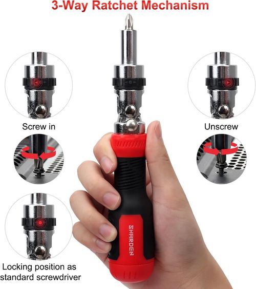 SHAR Ratcheting Screwdriver 13-in-1 Multibit Screwdriver All in One Screwdriver Set with Phillips, Flat Head, Torx Security, Hex, Robertson, 180 Degree Pivoting Adjustable Angled Screw Driver Set