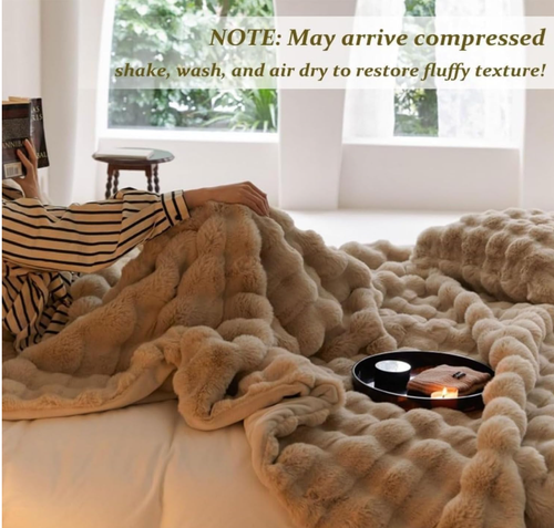 Dropshipful Faux Rabbit Fur Throw Blanket 40 * 60 Inches, Heavy Furry Luxury White Striped Blanket for Couch,Bedroom,Sofa, Warm Thick Fuzzy Tie-Dye Deck Blanket