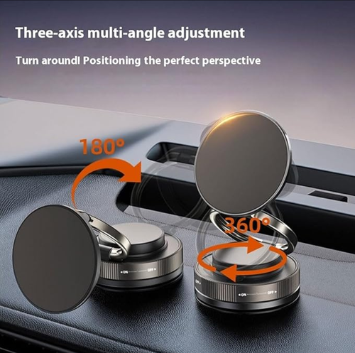 360° Foldable Magnetic Phone Mount, Mag Lock 360 Rotatable and Retractable Adjustable Vacuum Magnetic Suction Cup Car Phone Holder Mount for Your Car/Gym/Bike Mirror Handlebar (Black)
