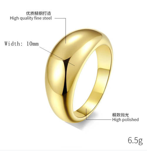 Elegant Women Jewelry Waterproof Stainless Steel PVD Plated Thick Chunky Dome Rings Statement Tarnish Free Engraved Ring Women
