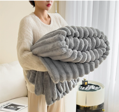 Dropshipful Faux Rabbit Fur Throw Blanket 40 * 60 Inches, Heavy Furry Luxury White Striped Blanket for Couch,Bedroom,Sofa, Warm Thick Fuzzy Tie-Dye Deck Blanket