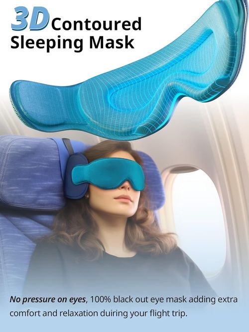 Travel Pillows for Airplanes, Travel Accessories for Long Flight, 360° Head Support Soft Airplane Pillow with Eye Mask for Sleeping, Stop Bobblehead, Light Black