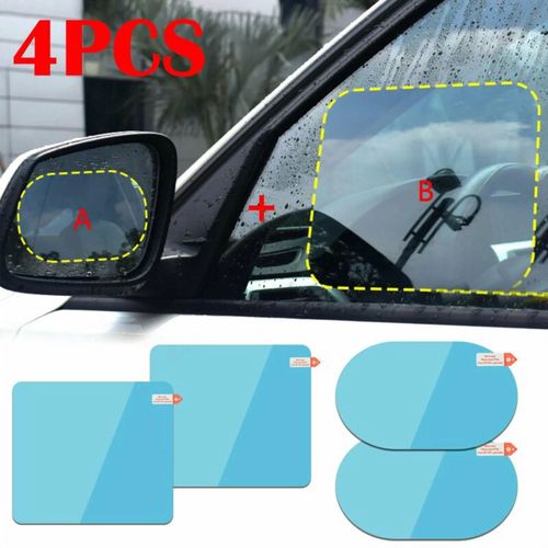 1 set of car rearview mirrors and side window rainproof films - 4 pieces of anti-fog rearview mirrors with rainproof and waterproof nano coating