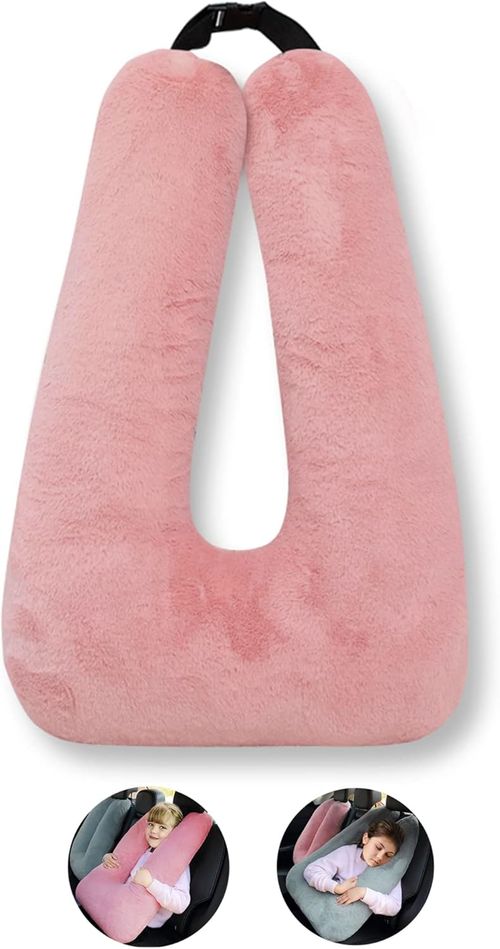 Travel Pillow Car Sleeping Long Journeys Pillows for The Back seat Adults and Children on Head Support and Body Support U-Shaped Pillows(Pink)