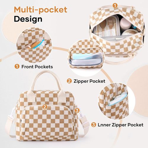Cute Lunch Bag for Women, Corduroy Insulated Lunch Box for Work Lunch Tote Bag Women, Reusable Insulated Cooler Lunch Box for Travel