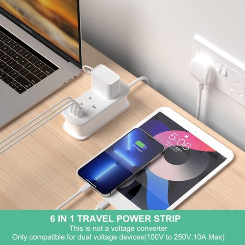 Unidapt Extension Lead With Usb Slots,2 Socket Extension Cable With 1 Usb C And 2 Usb A, 3250W 13A, Multi Power Strip Plug Extension With 1.5M Rollable Extension Cord For Home Office Travel, White