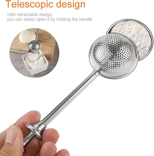 Walbest Flour Duster, 304 Stainless Steel Retractable Sugar Duster Powder Shaker Matcha Powder Spices Sieve Baking Sifter Tool Duster Silver