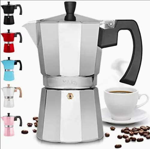 Manual Classic Italian and Cuban Coffee Brewing Cafetera Six Cup Stovetop Espresso and Coffee Maker Moka Pot