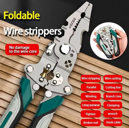 Foldable Wire Stripper Pliers - Multi-Function Electrician's Hand Tool for Wire Winding and Crimping