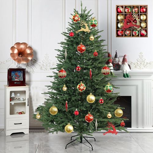 40PCS Christmas Balls Ornaments 2.36inch Shatterproof Glittering Plastic Hanging Decorations Red Green and Gold Snowflake Elk Christmas Tree Pendants for Holiday Party Decor (Red Elk)